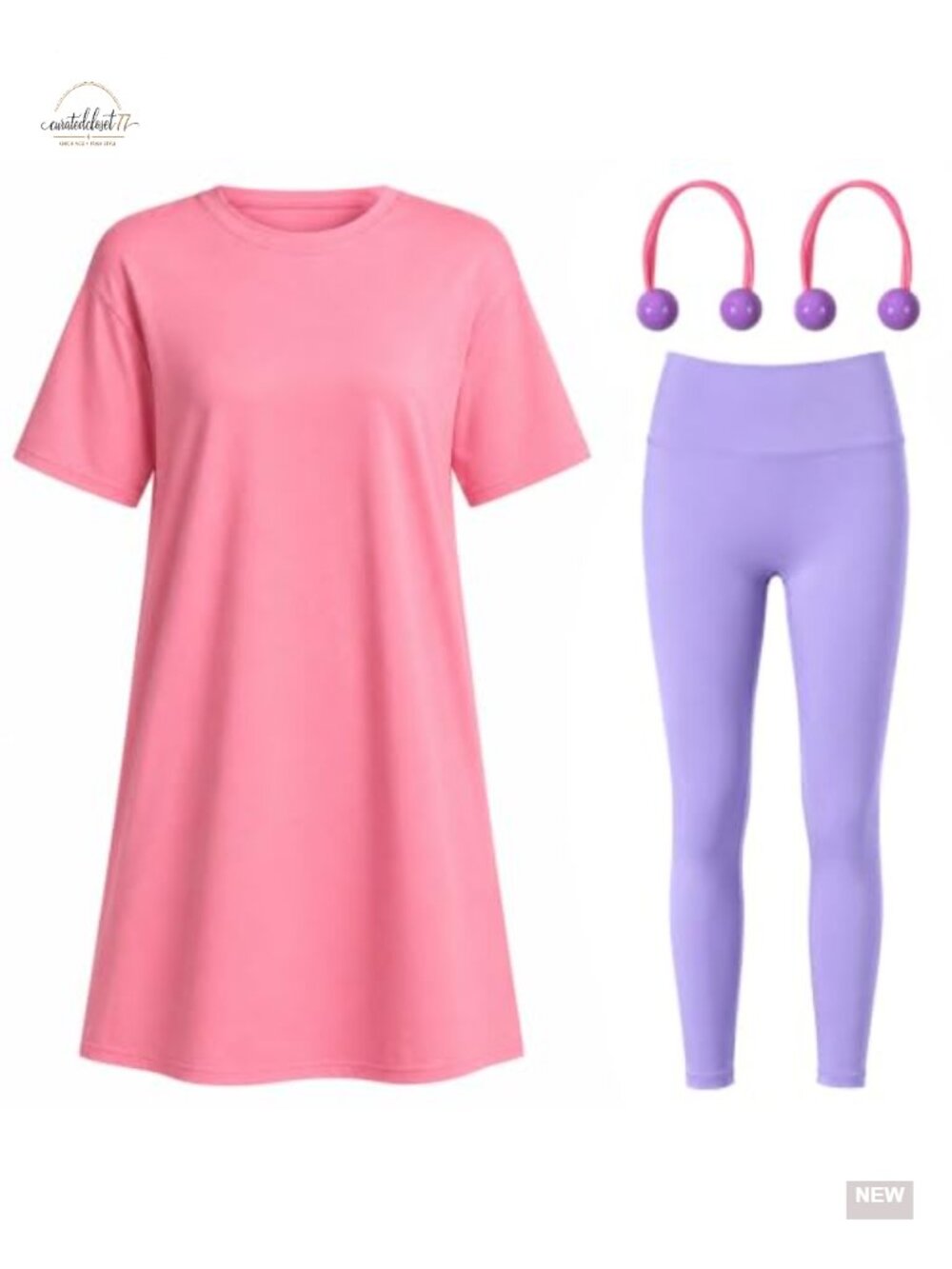 Halloween Cosplay Costume Set Loose Shirt Dress Tights Hair Ties Women